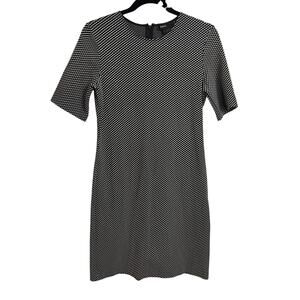 Theory Dress Womens 8 Black White Rijik B Claymont Sheath Geometric Short Sleeve